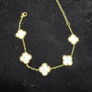 Mother of Pearl Clover Bracelet in 14k Gold over Stainless Steal